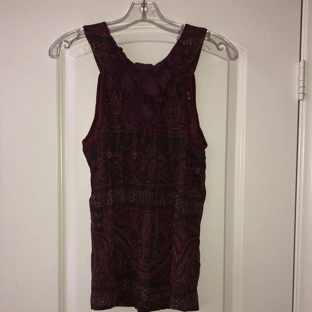 Language Plum Paisley Ruffle Yoke Tank